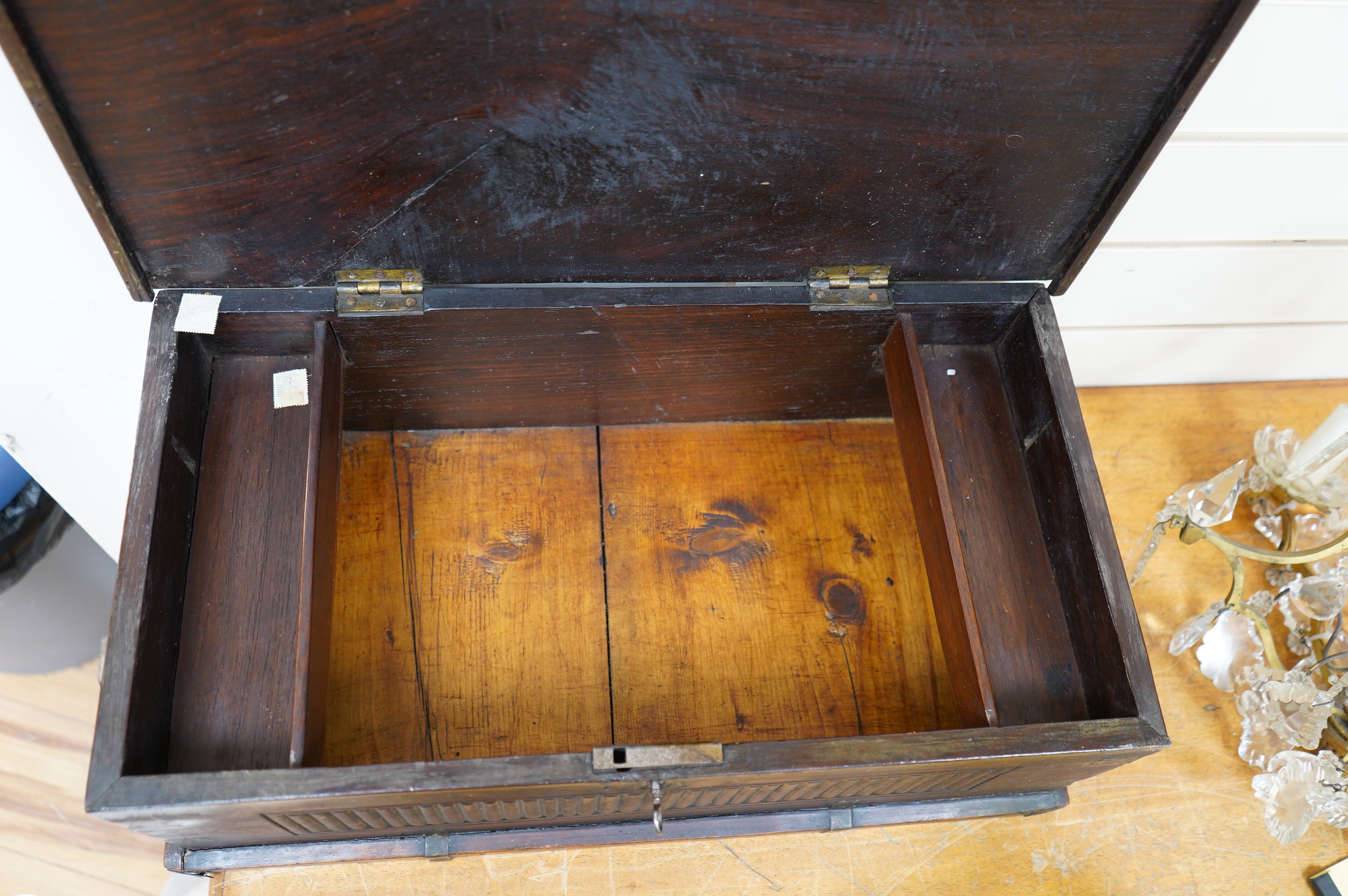 An early 19th century rosewood Indo-colonial bible box, 56cm wide. Condition - fair